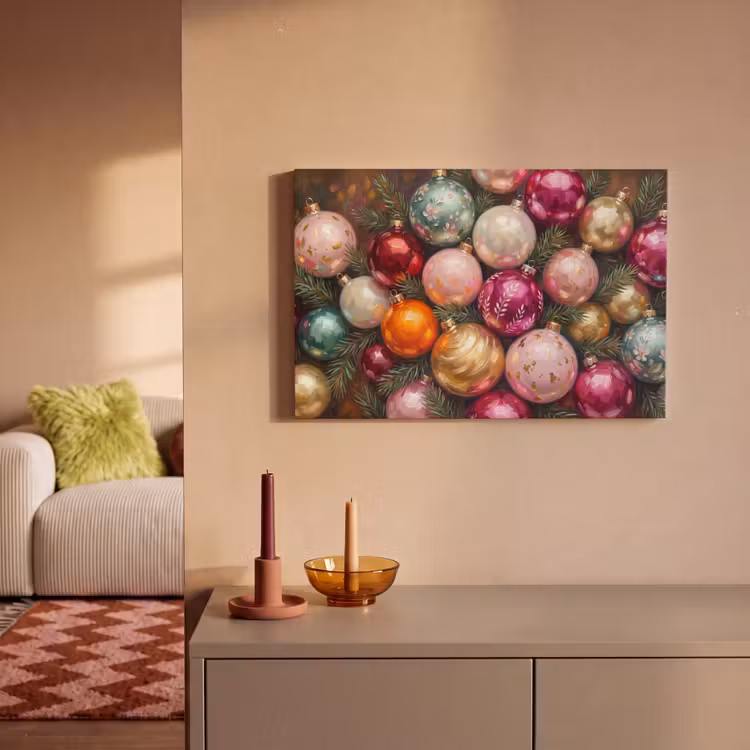 Canvas schilderij - Kerstballen - Kleurrijk - Feest — 1
