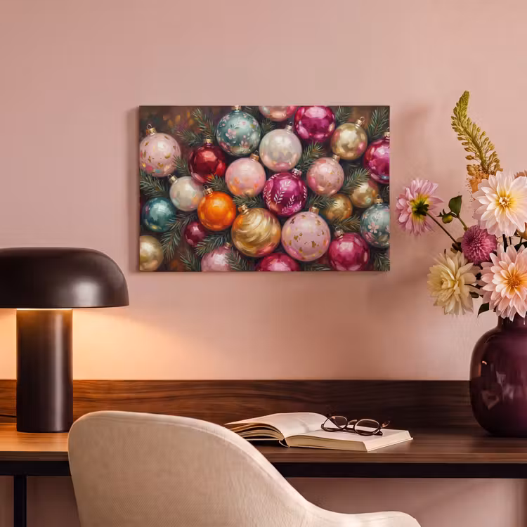 Canvas schilderij - Kerstballen - Kleurrijk - Feest — 3