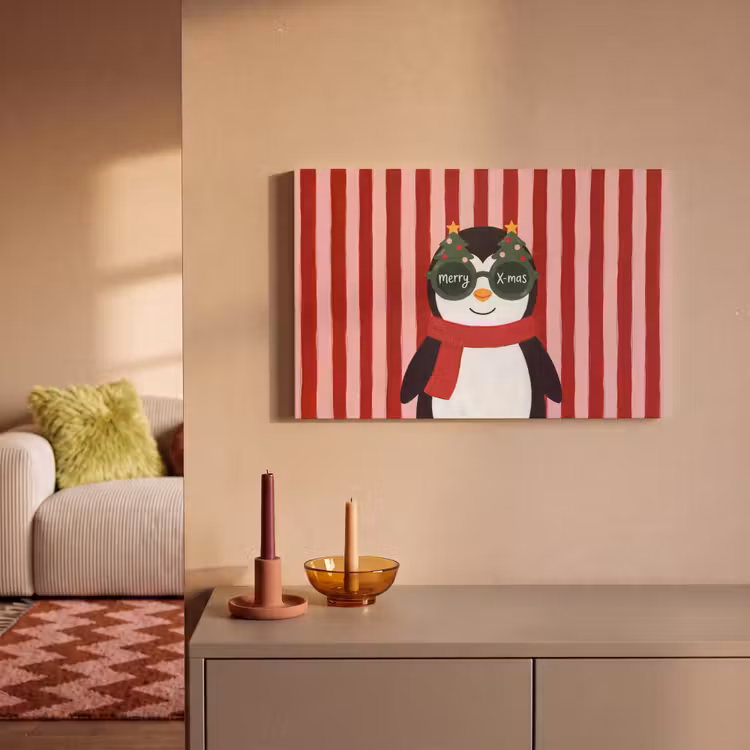 Canvas schilderij - Pinguïn - Kerst - Illustratie — 1