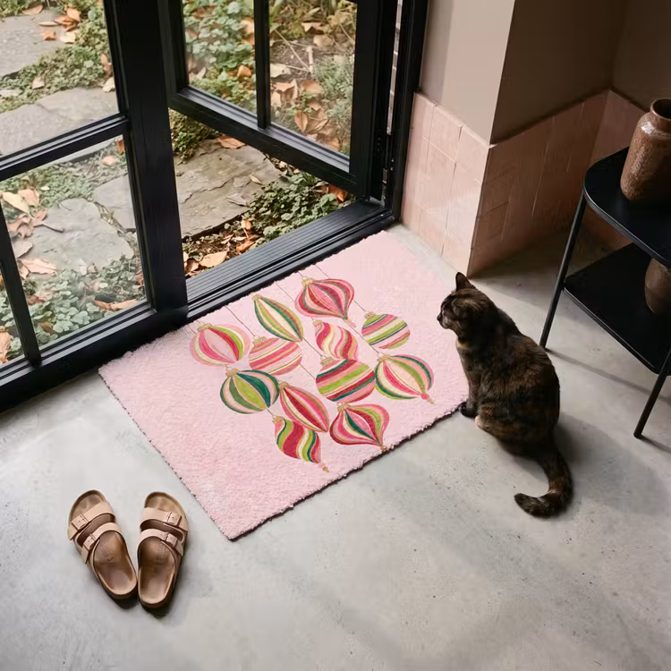 Deurmat - Kerstversiering - Gestreept - Roze — 2
