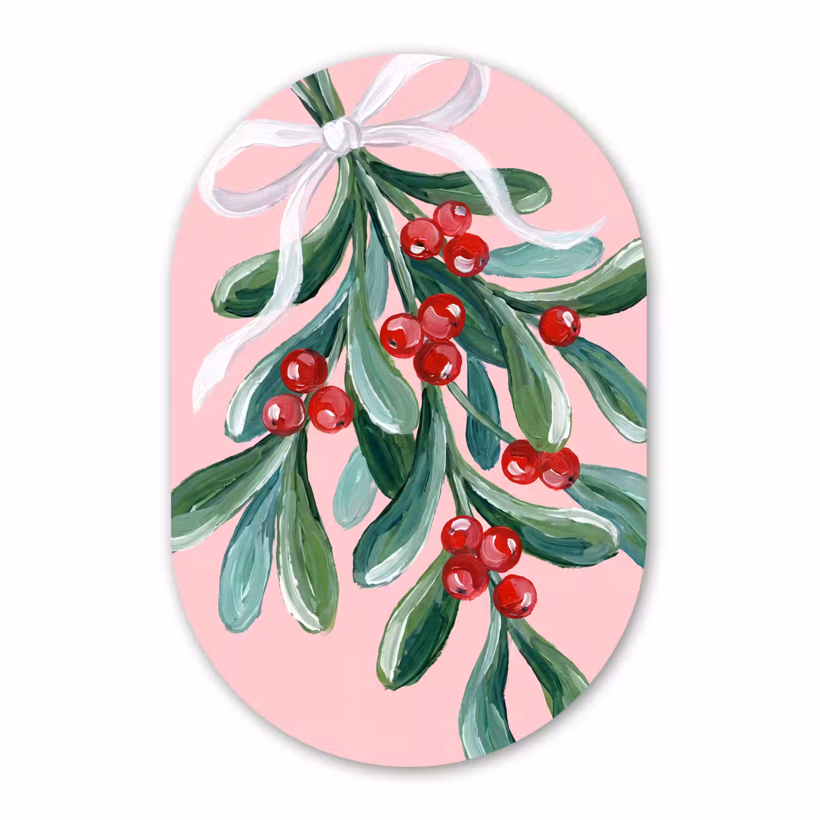 Muurovaal glas - Plant - Kerst - Roze — 1