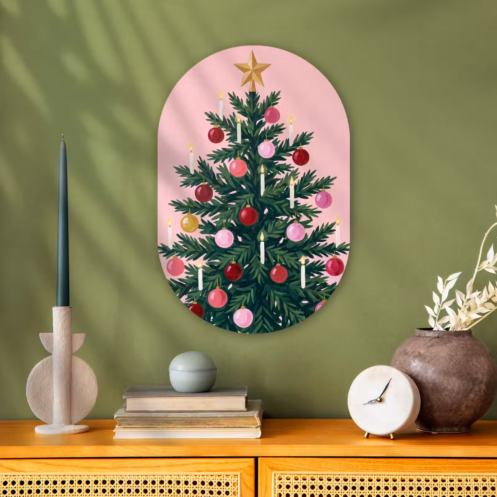 Muurovaal - Kerstboom - Kerst - Roze — 1