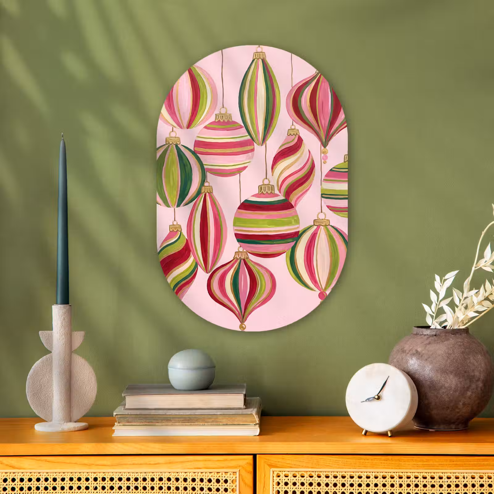 Muurovaal - Kerstversiering - Gestreept - Roze — 1