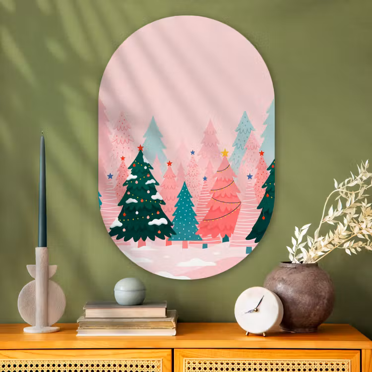 Muurovaal glas - Kerstbomen - Illustratie - Roze — 2