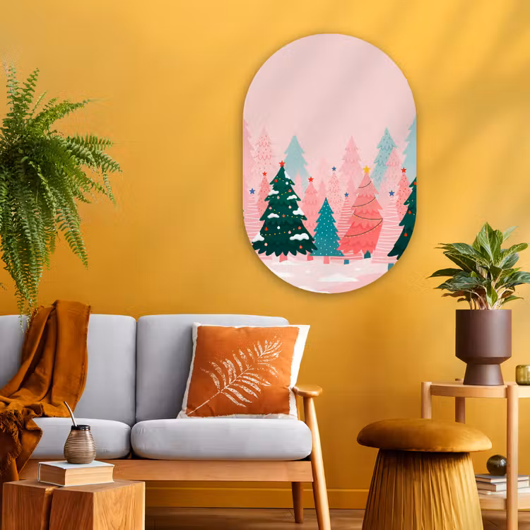 Muurovaal glas - Kerstbomen - Illustratie - Roze — 3