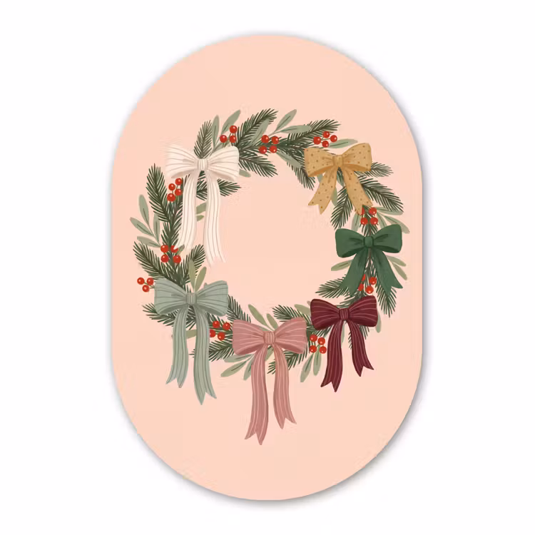 Muurovaal glas - Kerstkrans - Strikken - Kerst — 1