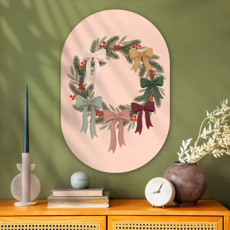 Muurovaal glas - Kerstkrans - Strikken - Kerst — 2
