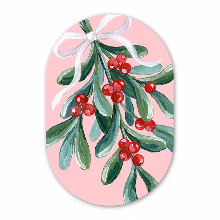 Muurovaal glas - Plant - Kerst - Roze — 1