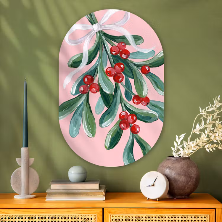 Muurovaal glas - Plant - Kerst - Roze — 2