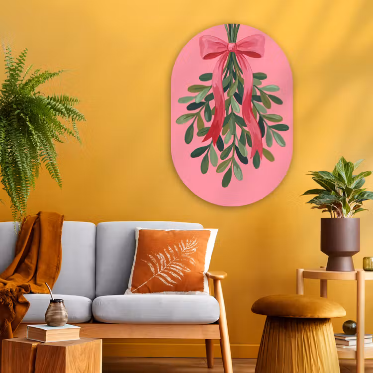 Muurovaal glas - Plant - Lint - Roze — 3