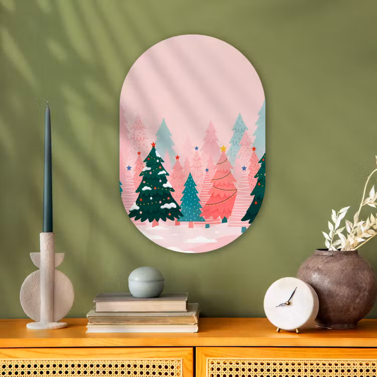 Muurovaal - Kerstbomen - Illustratie - Roze — 2
