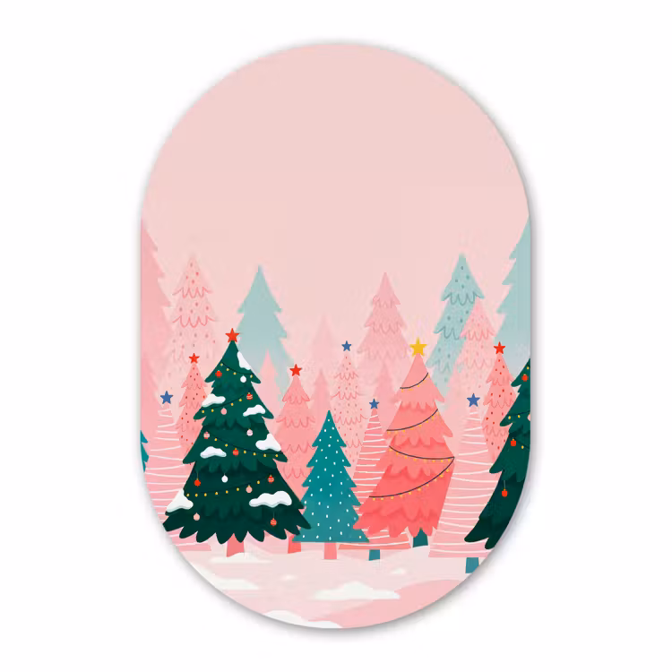Muurovaal - Kerstbomen - Illustratie - Roze — 3