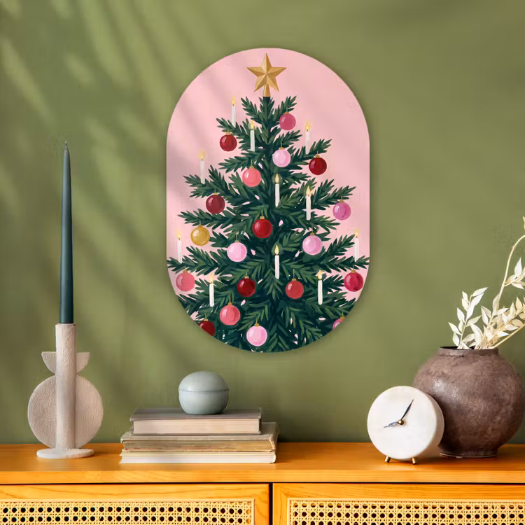 Muurovaal - Kerstboom - Kerst - Roze — 1
