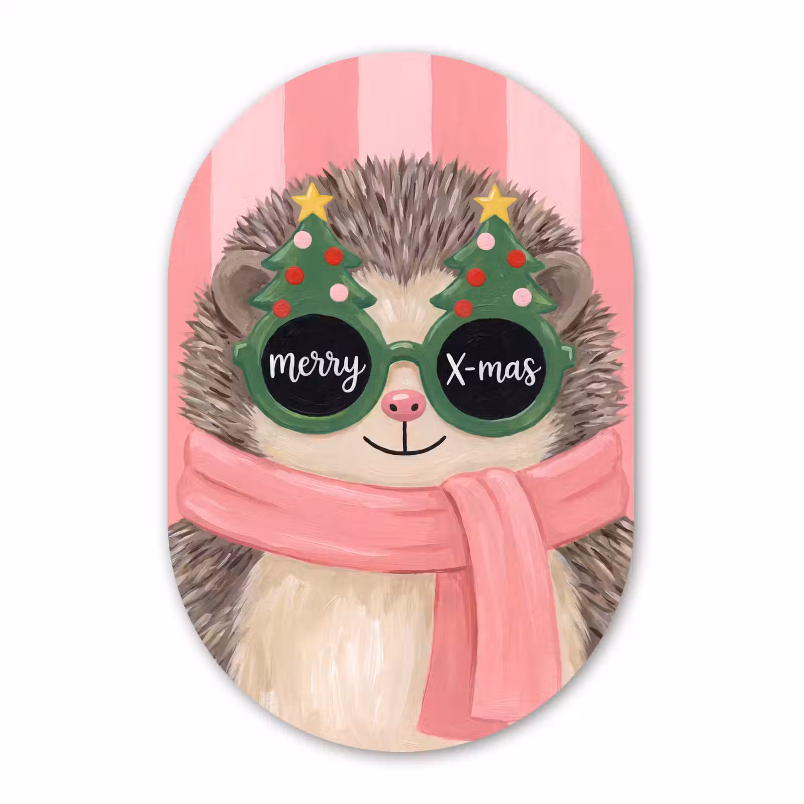 Muurovaal glas - Egel - Kerst - Illustratie — 1