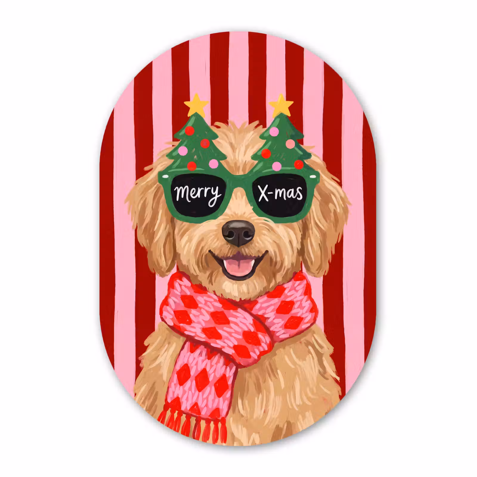 Muurovaal glas - Hond - Kerst - Rood — 1