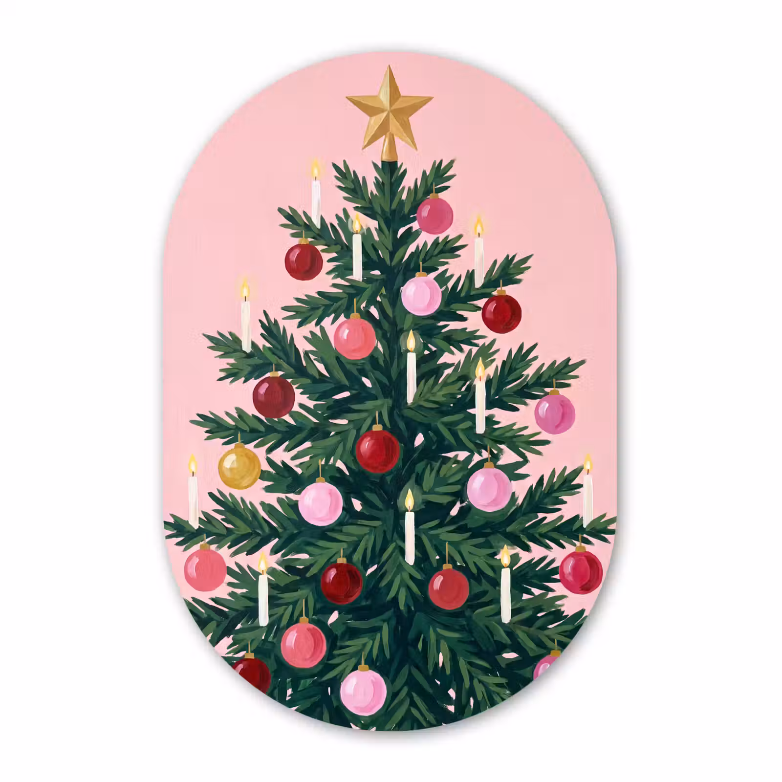 Muurovaal glas - Kerstboom - Kerst - Roze — 1