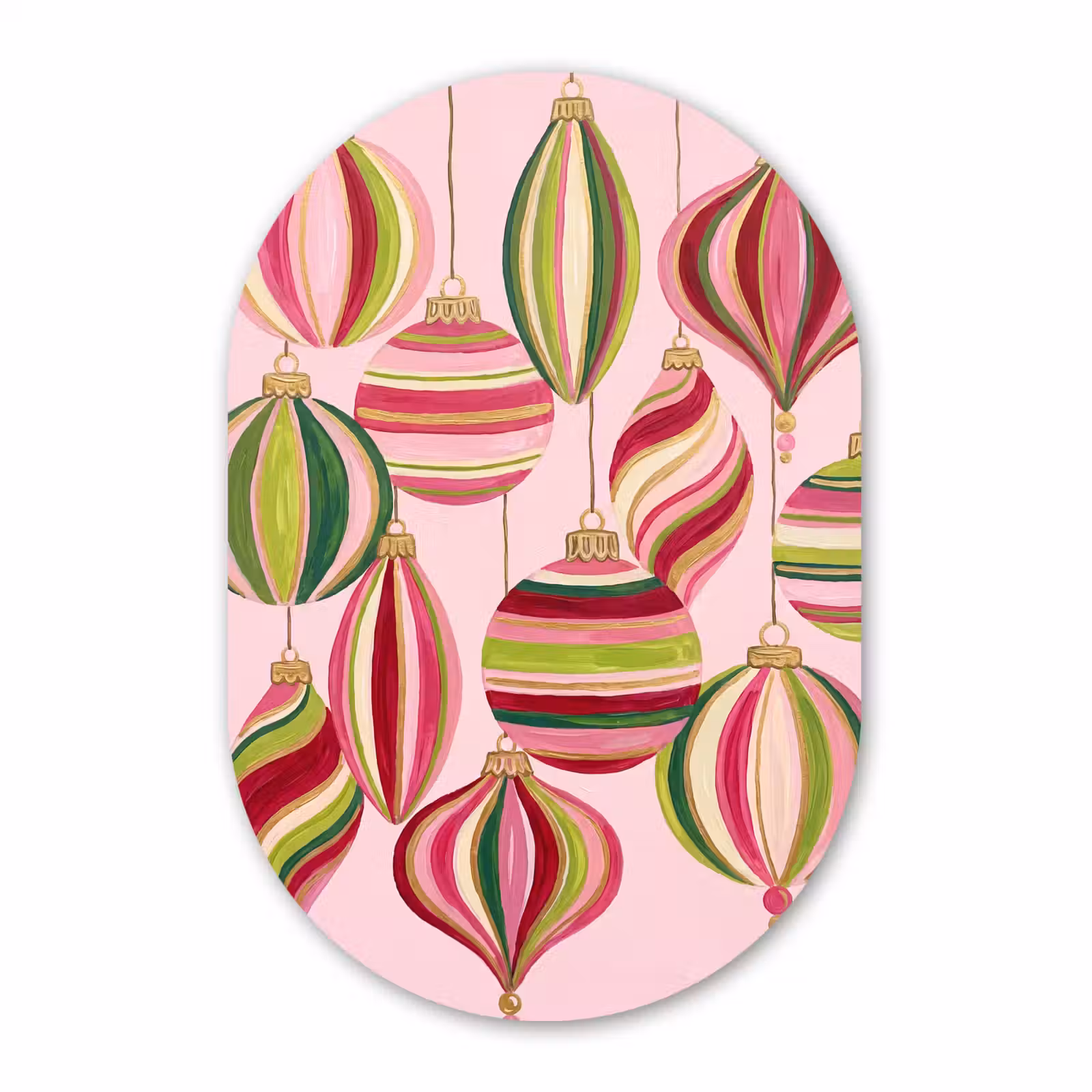 Muurovaal glas - Kerstversiering - Gestreept - Roze — 1