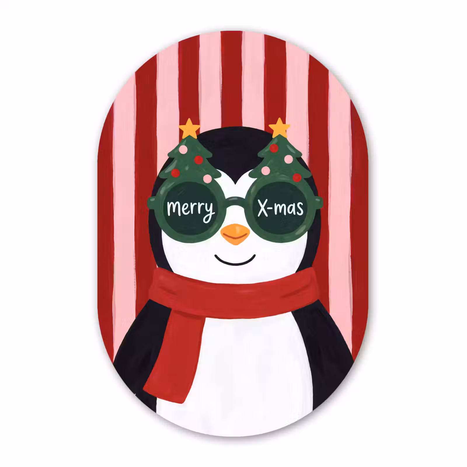Muurovaal glas - Pinguïn - Kerst - Illustratie — 1