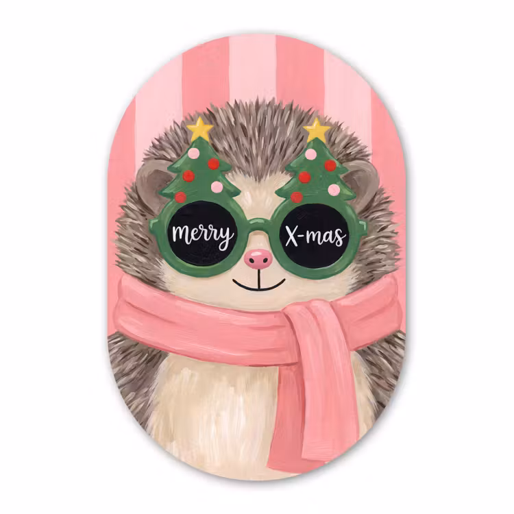 Muurovaal glas - Egel - Kerst - Illustratie — 1