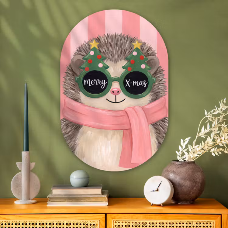 Muurovaal glas - Egel - Kerst - Illustratie — 2