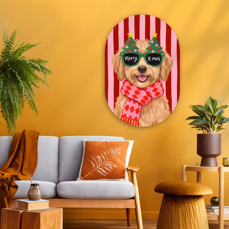 Muurovaal glas - Hond - Kerst - Rood — 3