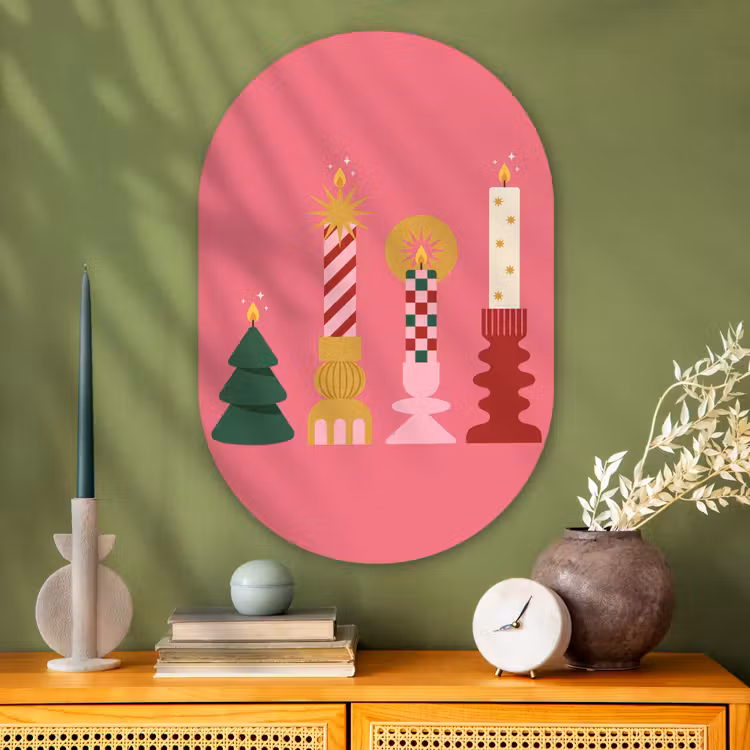 Muurovaal glas - Kaarsen - Feest - Roze — 2