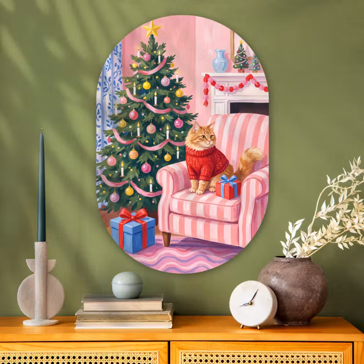 Muurovaal glas - Kat - Kerst - Interieur — 2