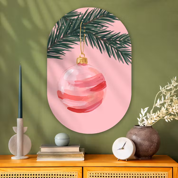 Muurovaal glas - Kerstbal - Roze - Kerst — 2