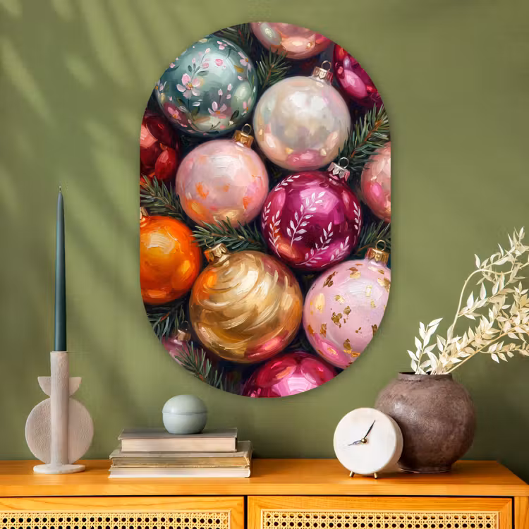 Muurovaal glas - Kerstballen - Kleurrijk - Feest — 2