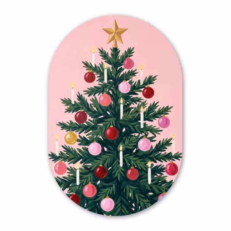 Muurovaal glas - Kerstboom - Kerst - Roze — 1
