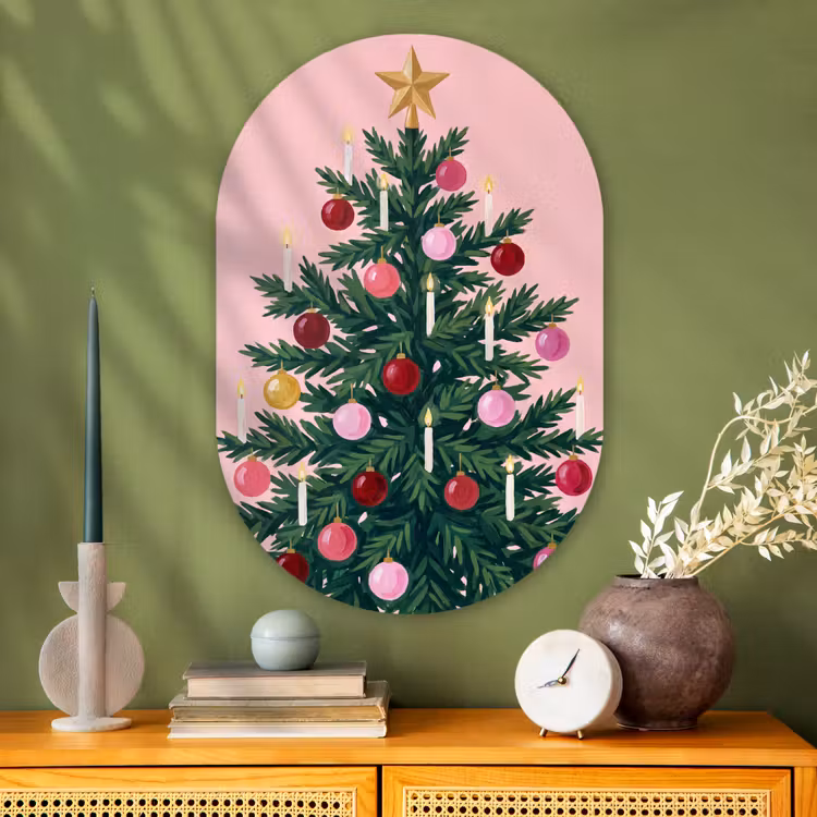 Muurovaal glas - Kerstboom - Kerst - Roze — 2