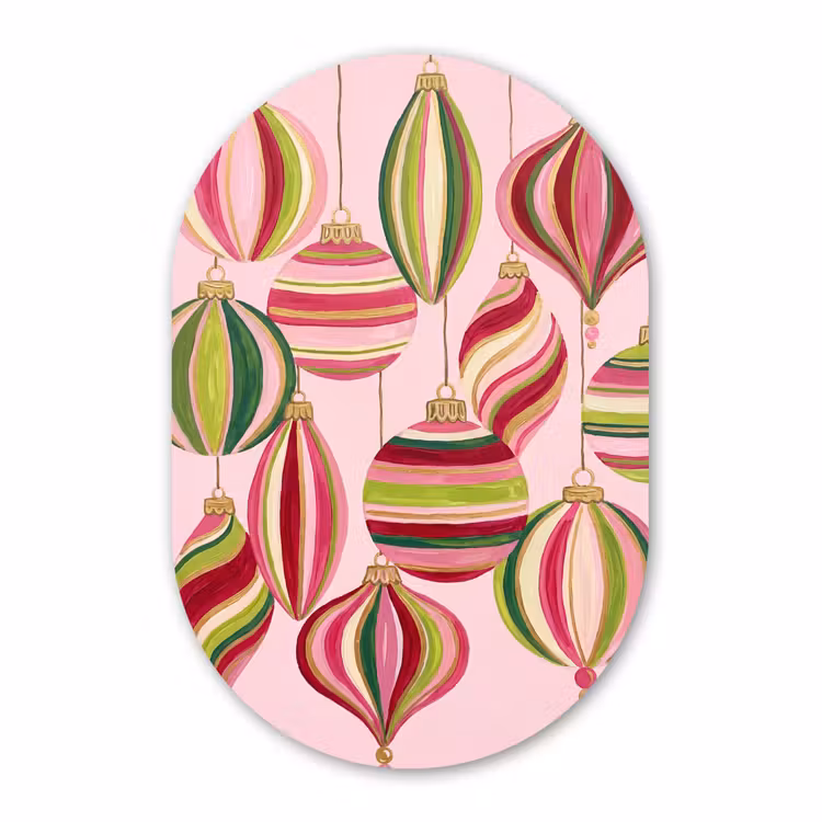 Muurovaal glas - Kerstversiering - Gestreept - Roze — 1
