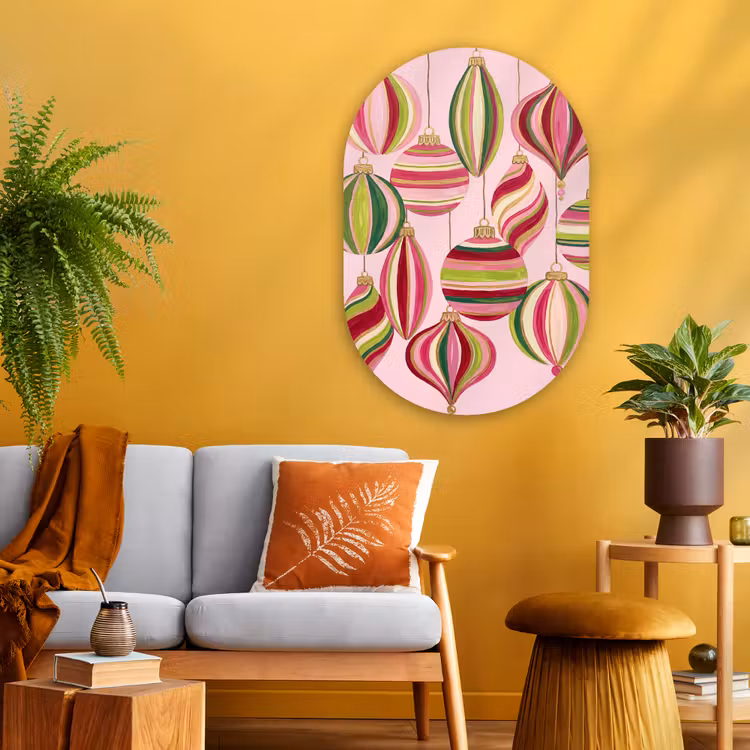 Muurovaal glas - Kerstversiering - Gestreept - Roze — 3