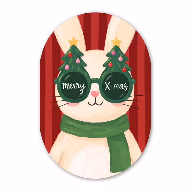 Muurovaal glas - Konijn - Kerst - Dieren — 1