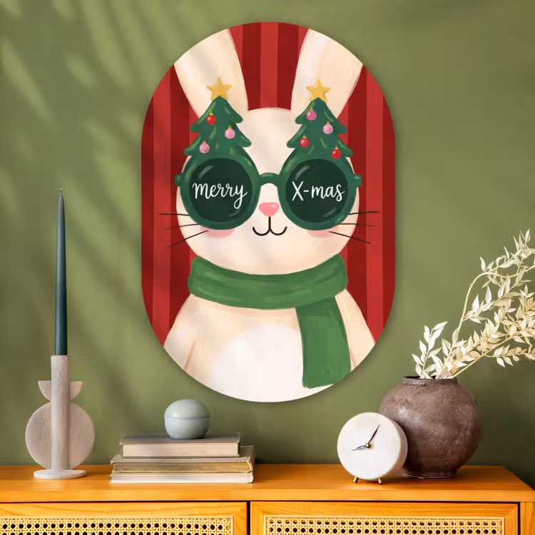 Muurovaal glas - Konijn - Kerst - Dieren — 2