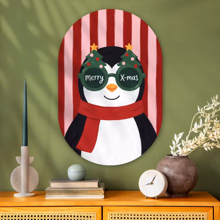 Muurovaal glas - Pinguïn - Kerst - Illustratie — 2