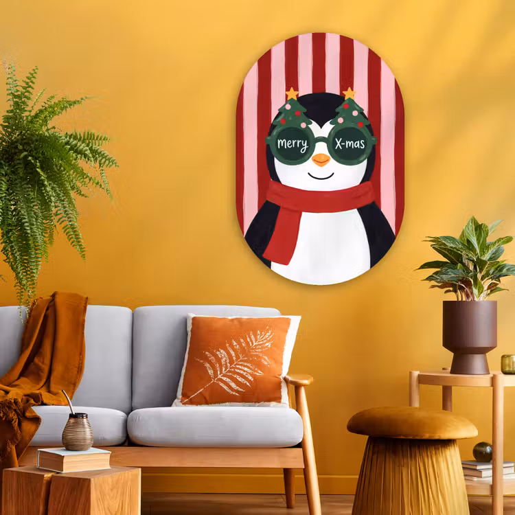 Muurovaal glas - Pinguïn - Kerst - Illustratie — 3