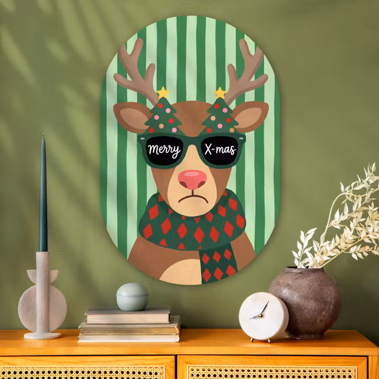 Muurovaal glas - Rendier - Kerst - Illustratie — 2