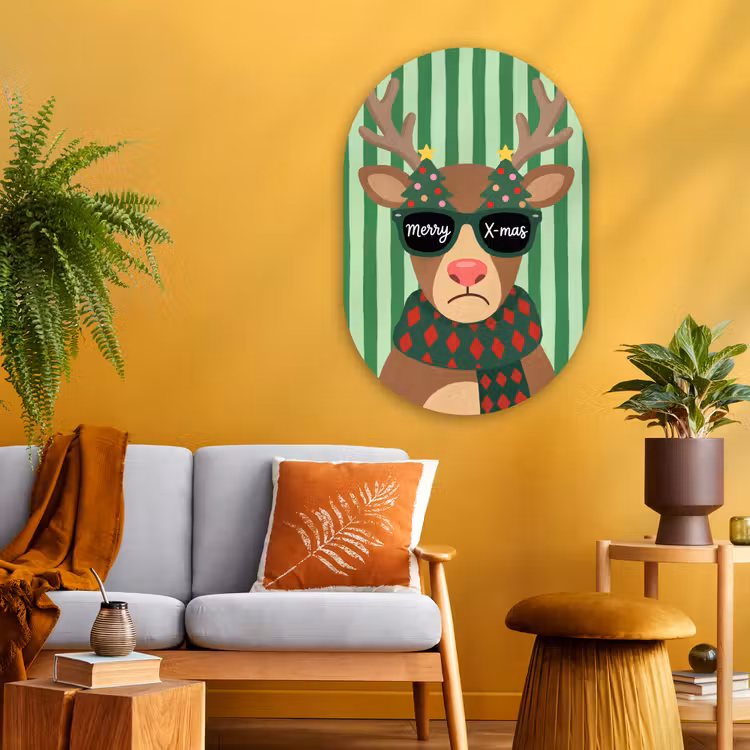 Muurovaal glas - Rendier - Kerst - Illustratie — 3