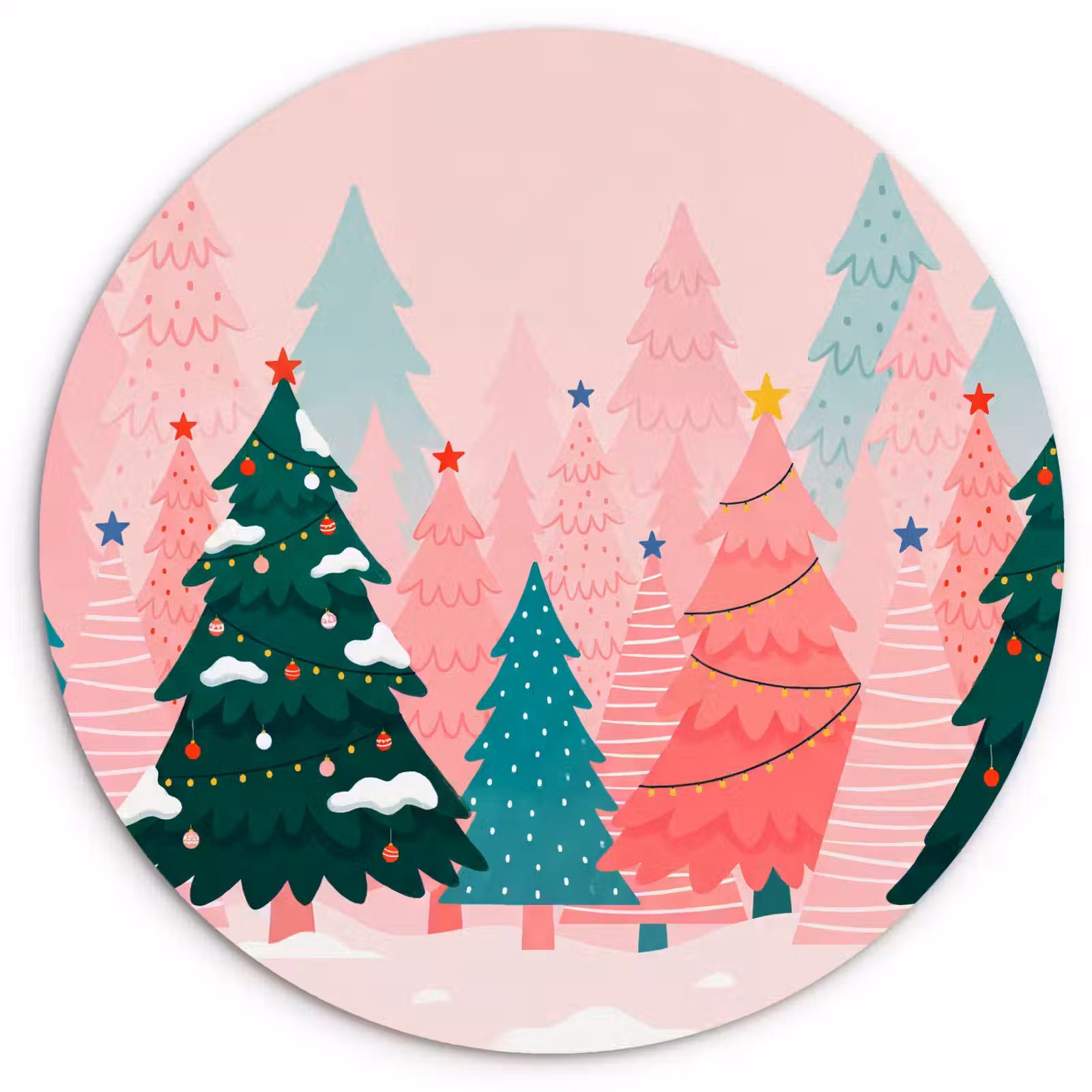 Muurcirkel glas - Kerstbomen - Illustratie - Roze — 1