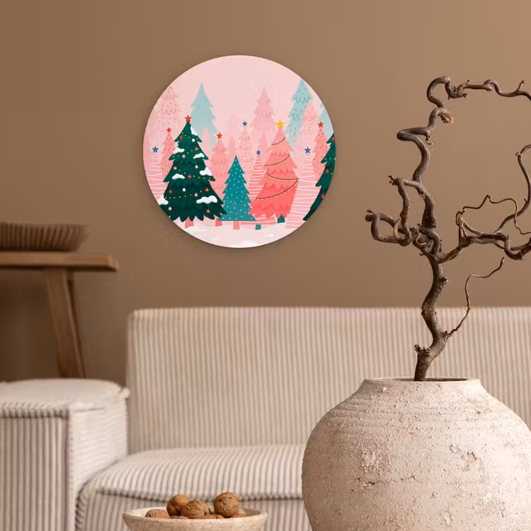 Muurcirkel glas - Kerstbomen - Illustratie - Roze — 2