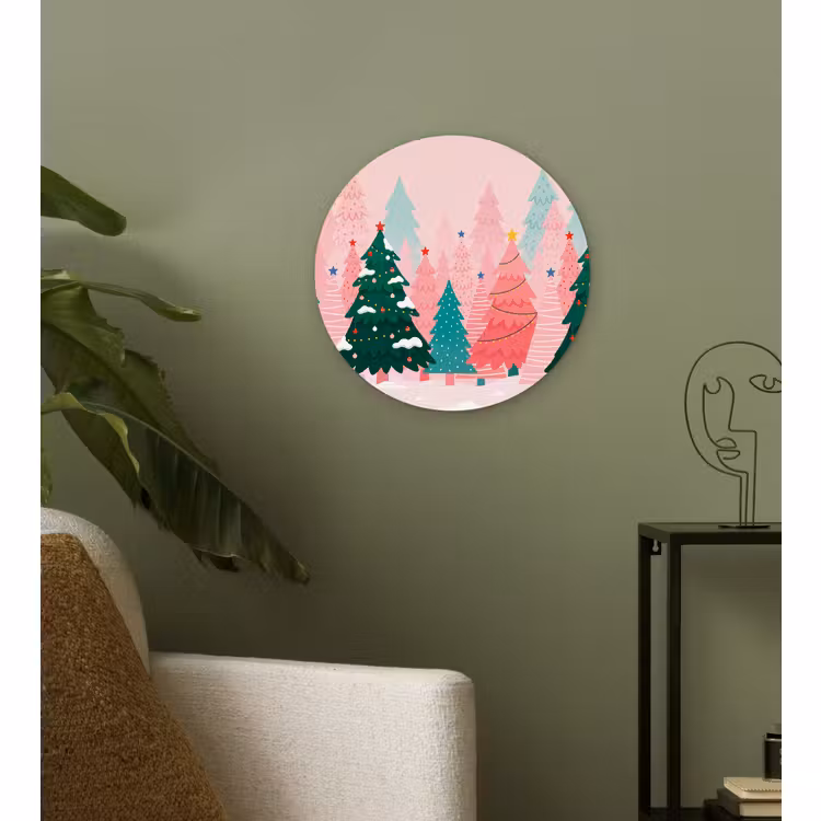 Muurcirkel glas - Kerstbomen - Illustratie - Roze — 3