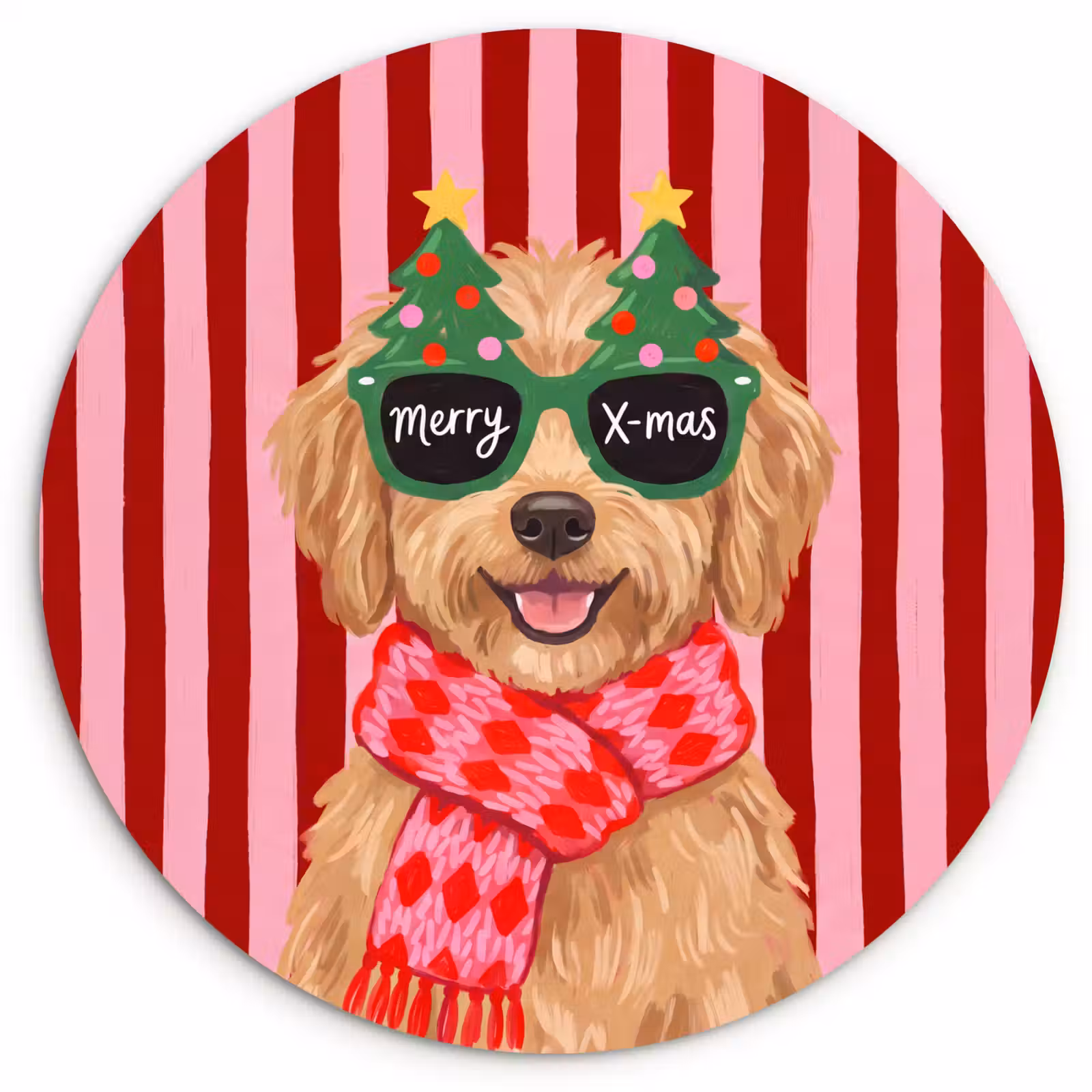 Muurcirkel glas - Hond - Kerst - Rood — 1