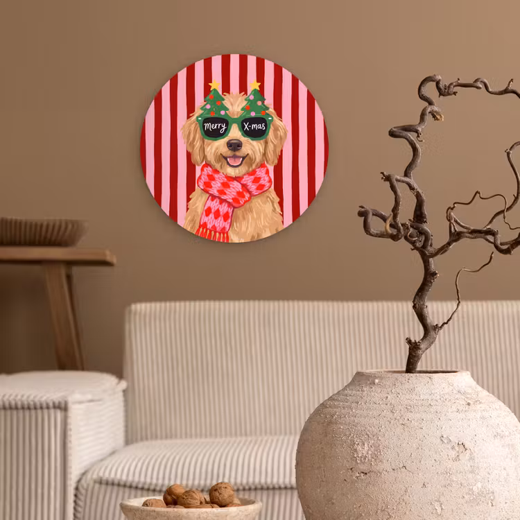 Muurcirkel glas - Hond - Kerst - Rood — 2