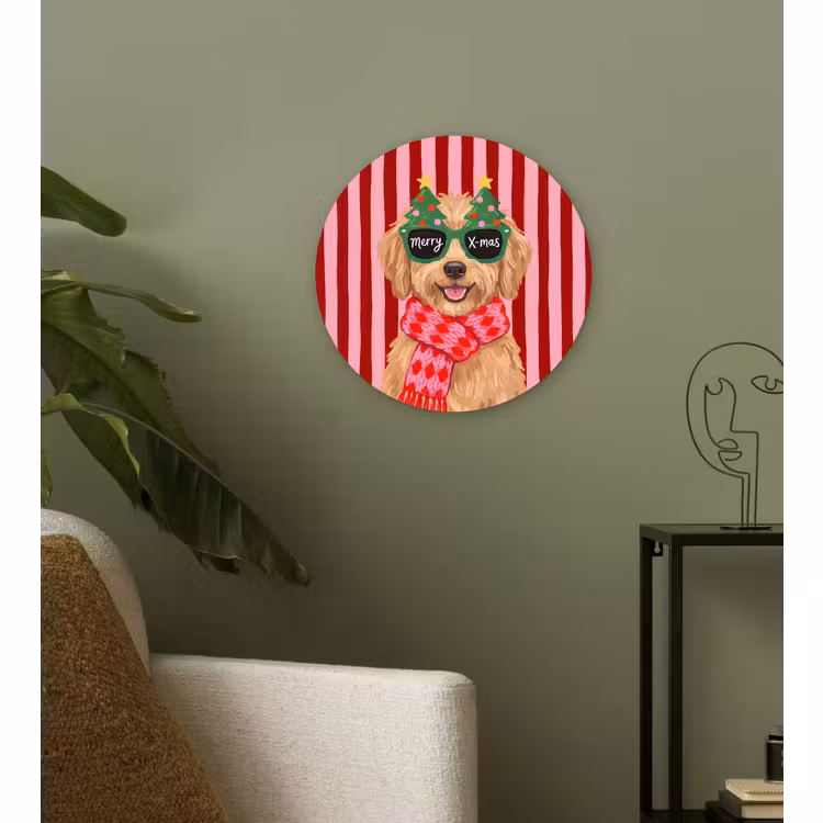 Muurcirkel glas - Hond - Kerst - Rood — 3