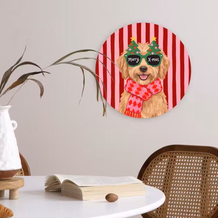 Muurcirkel glas - Hond - Kerst - Rood — 4