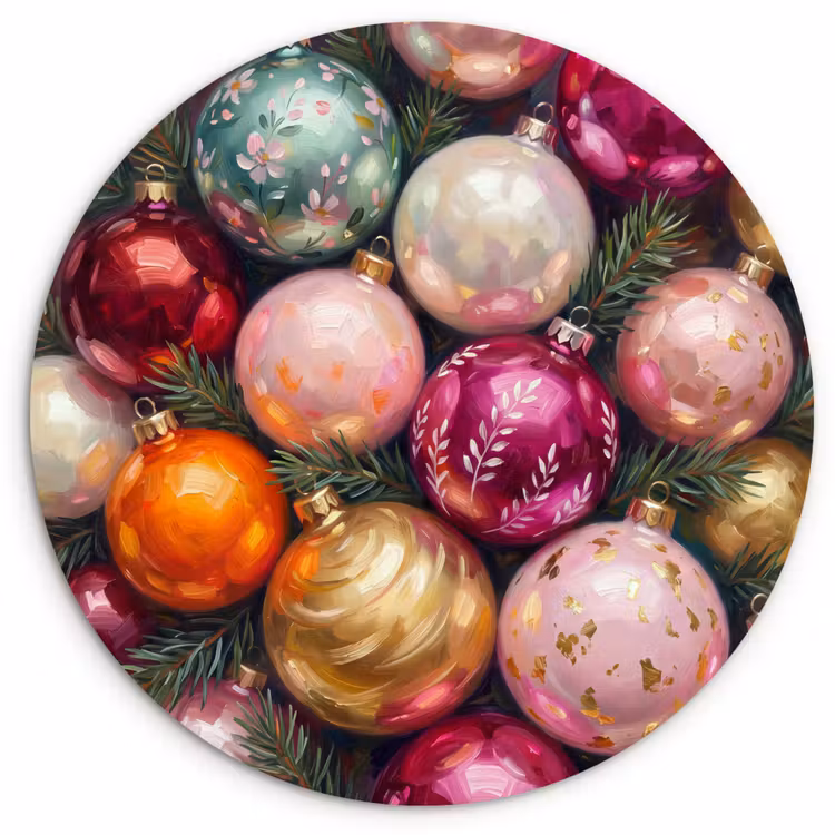 Muurcirkel glas - Kerstballen - Kleurrijk - Feest — 1