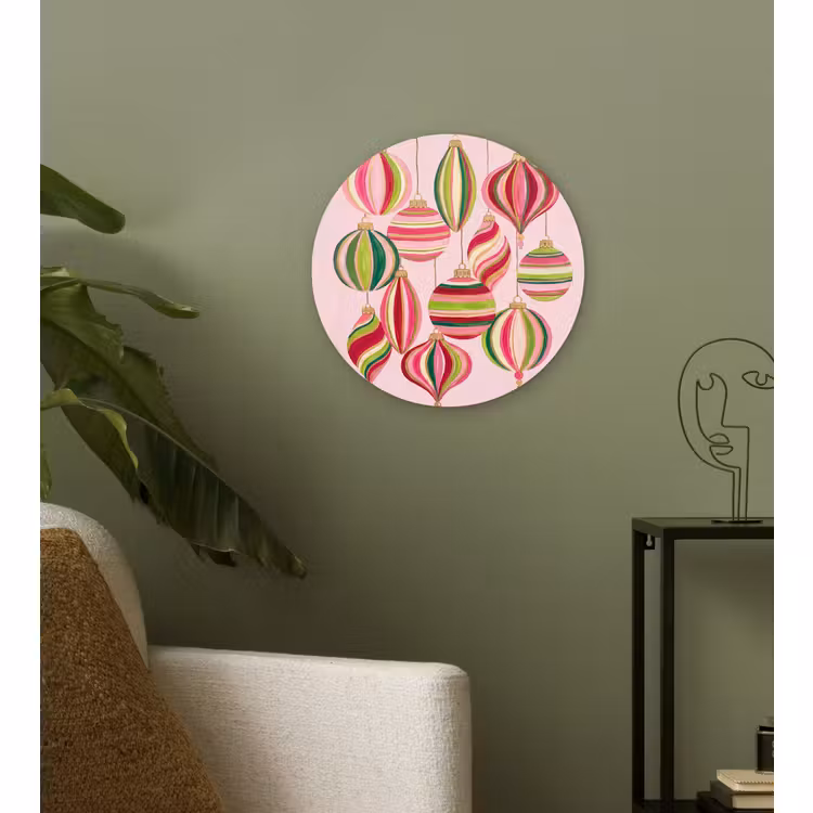 Muurcirkel glas - Kerstversiering - Gestreept - Roze — 3