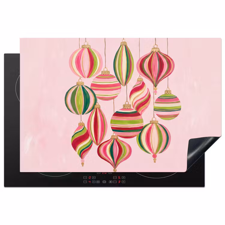Inductiebeschermer - Kerstversiering - Gestreept - Roze — 1