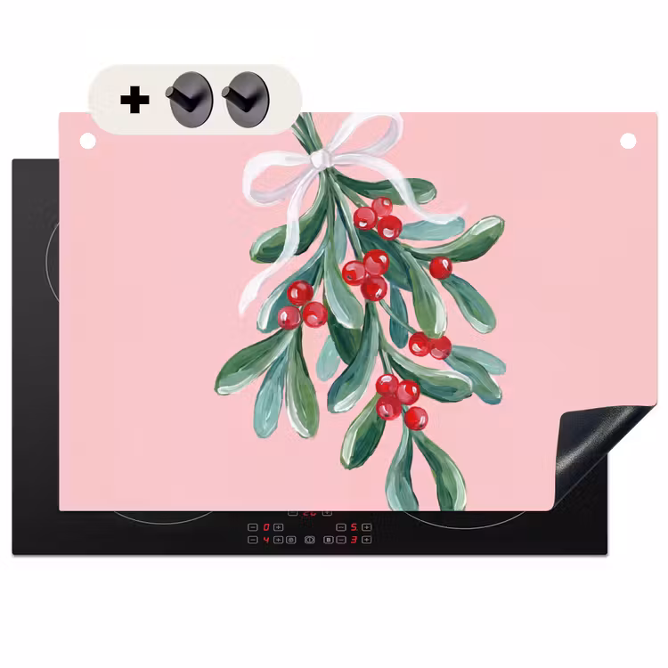 Inductiebeschermer & spatscherm (2in1) - Plant - Kerst - Roze — 1